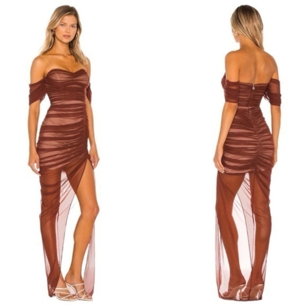 Nookie Dita Mesh Gown in Chocolate & Nude
